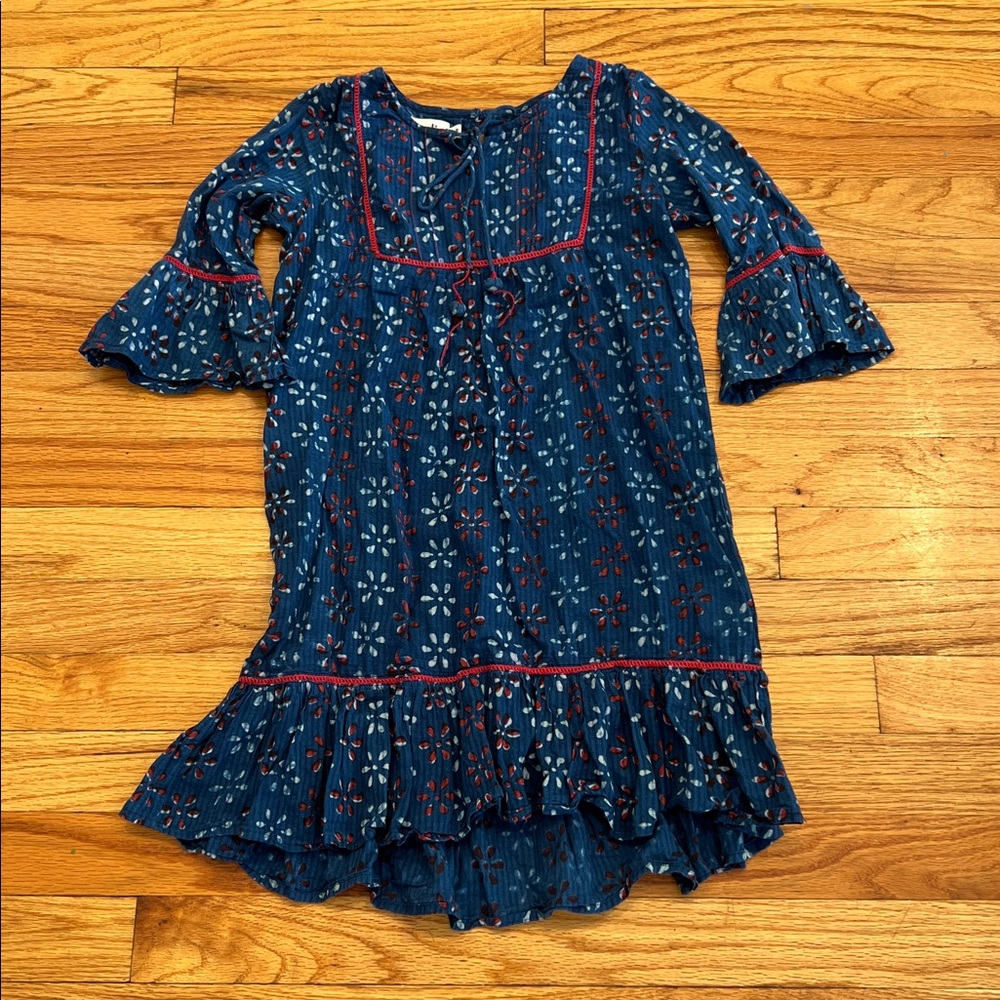 Beautiful Fabindia Red, White, Blue Floral Pattern Cotton Flounce Girls Dress